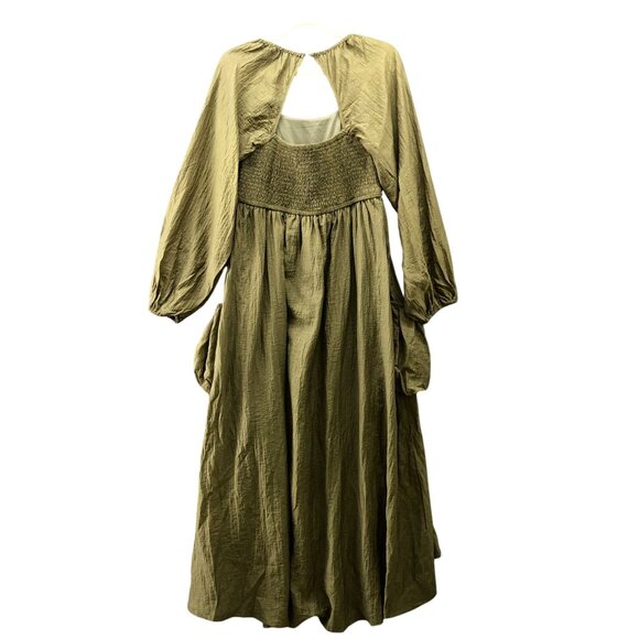 Listicle Ariana Long Sleeve Maxi Dress L Olive Green Square Neck Boho Peasant - Picture 2 of 12